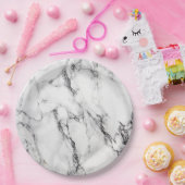 Zwart-wit marmeren look papieren bordje (Feest)