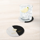 Zwart Wit Marmeren Monogram Goud Elegant Bruiloft Ronde Kartonnen Onderzetter (Insitu)