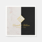 Zwart Wit Marmeren Monogram Goud Elegant Bruiloft Servet (Voorkant)