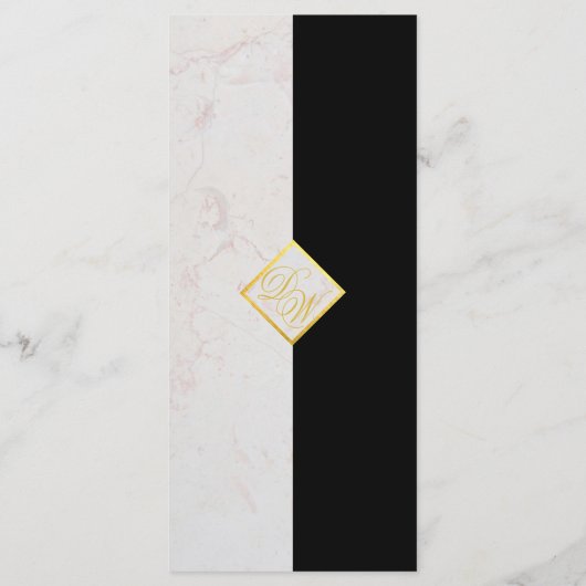 Zwart Wit Marmeren Monogram Kalligrafie Faux Gold Menu (Achterkant)