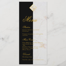 Zwart Wit Marmeren Monogram Kalligrafie Faux Gold Menu