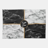 Zwart-wit marmeren monogram keukenhanddoek (Horizontaal)