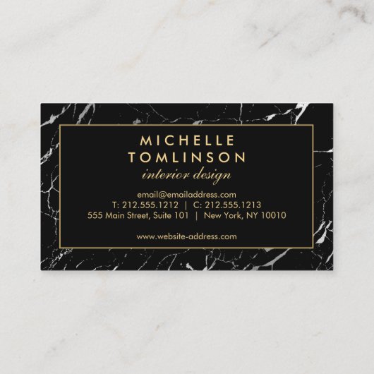 Zwart-wit marmeren ontwerper met Faux Gold Visitekaartje (Achterkant)