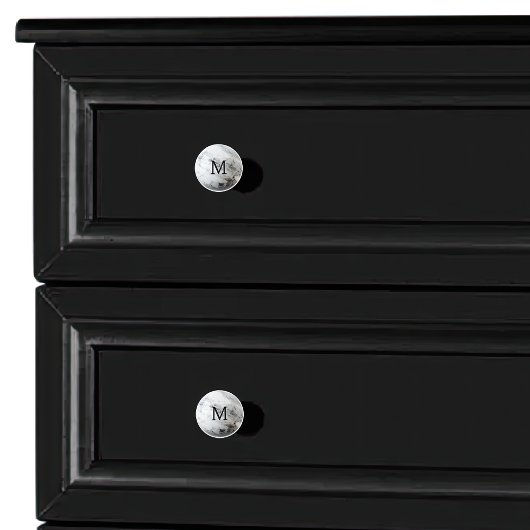 Zwart wit marmeren Orb Monogram Initiaal Keramische Knop