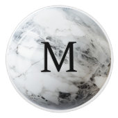 Zwart wit marmeren Orb Monogram Initiaal Keramische Knop (Voorkant)