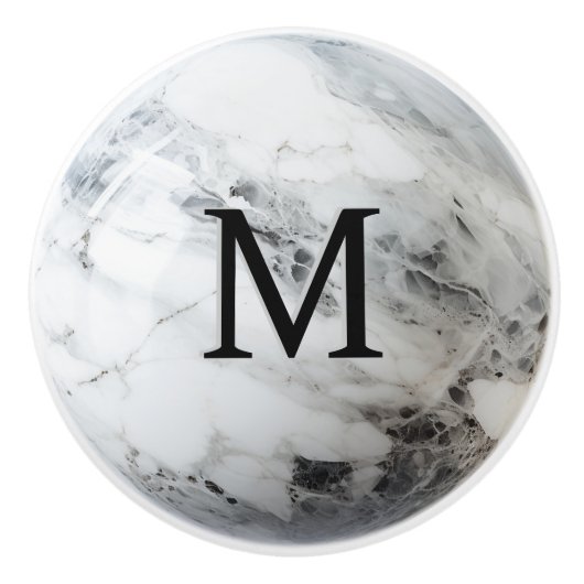 Zwart wit marmeren Orb Monogram Initiaal Keramische Knop (Voorkant)