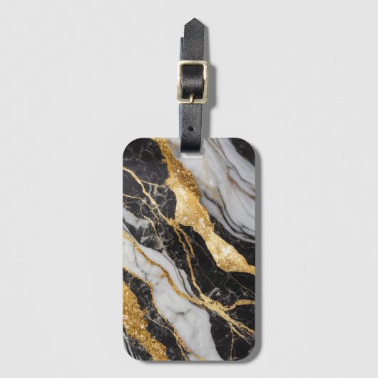 Zwart-wit marmeren patroon met goud bagagelabel (Voorkant (verticaal))