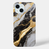 Zwart-wit marmeren patroon met goud Case-Mate iPhone case (Achterkant)