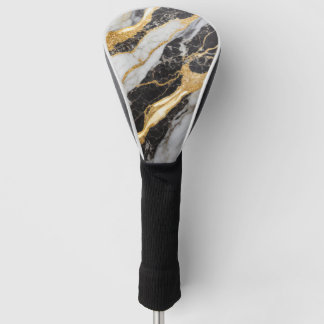 Zwart-wit marmeren patroon met goud golfheadcover