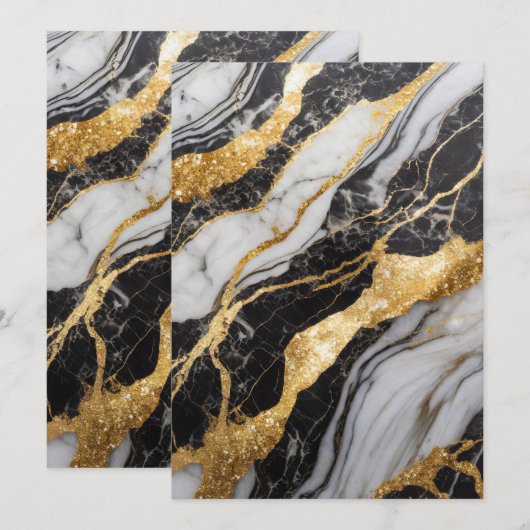 Zwart-wit marmeren patroon met goud kaart (Voorkant / Achterkant)