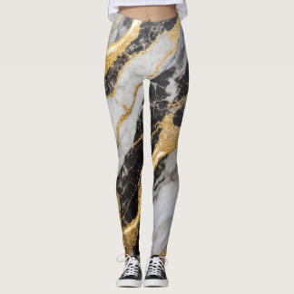 Zwart-wit marmeren patroon met goud leggings