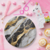 Zwart-wit marmeren patroon met goud papieren bordje (Feest)