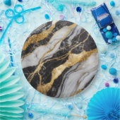 Zwart-wit marmeren patroon met goud papieren bordje (Feest)