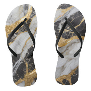 Zwart-wit marmeren patroon met goud teenslippers