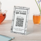 Zwart & Wit Marmeren QR-code Digitaal Menu  Reclamebord Met Voetstuk (Insitu)
