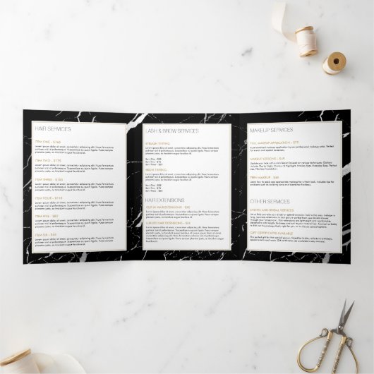 Zwart-wit marmeren salon of productbrochure drieluik kaart (Binnen)