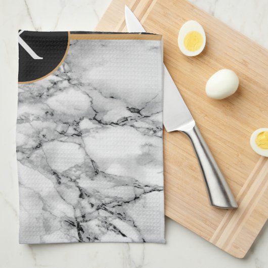 Zwart-wit marmeren steen - Uw brief toevoegen/Meer Theedoek (Quarter Fold)