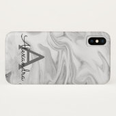 Zwart-wit marmeren stenen monogram Case-Mate iPhone case (Achterkant (horizontaal))