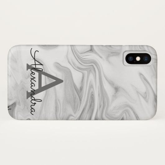 Zwart-wit marmeren stenen monogram Case-Mate iPhone case (Achterkant (horizontaal))