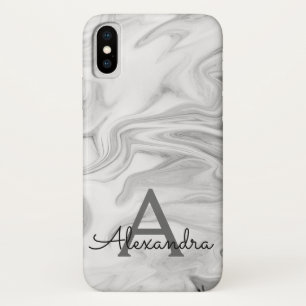 Zwart-wit marmeren stenen monogram Case-Mate iPhone case
