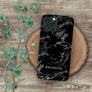 Zwart-wit marmeren stenen strepenpatroon op maat Case-Mate iPhone case