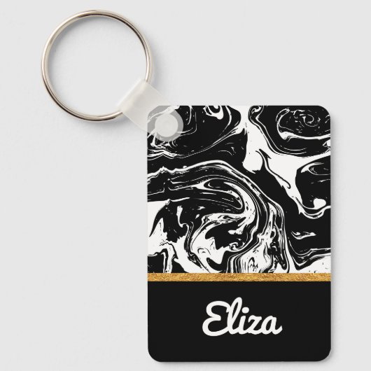 Zwart & Wit Marmeren Stijl Sleutelhanger (Voorkant)