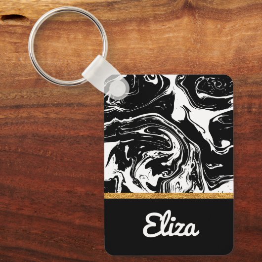 Zwart & Wit Marmeren Stijl Sleutelhanger (Voorkant)