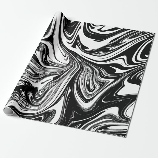 Zwart & Wit Marmeren Swirl Moderne Glam Cadeaupapier (Uitgerold)