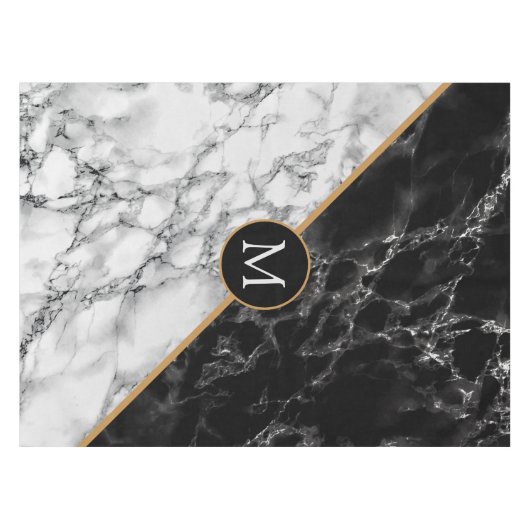 Zwart wit marmeren tafelkleed met aangepaste lette (Voorkant (Horizontaal))