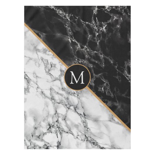 Zwart wit marmeren tafelkleed met aangepaste lette (Voorkant)