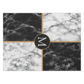 Zwart-wit marmeren tafelkleed Monogram Letter (Voorkant (Horizontaal))