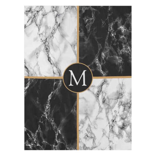 Zwart-wit marmeren tafelkleed Monogram Letter (Voorkant)