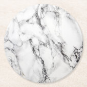Zwart-wit marmeren textuur ronde kartonnen onderzetter (Voorkant)