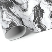 Zwart-wit marmeren wervelpatroon cadeaupapier (Rol Hoek)