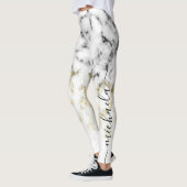 Zwart wit marmergoudspargel Jouw naam Leggings (Links)