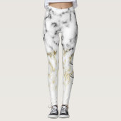 Zwart wit marmergoudspargel Jouw naam Leggings (Voorkant)
