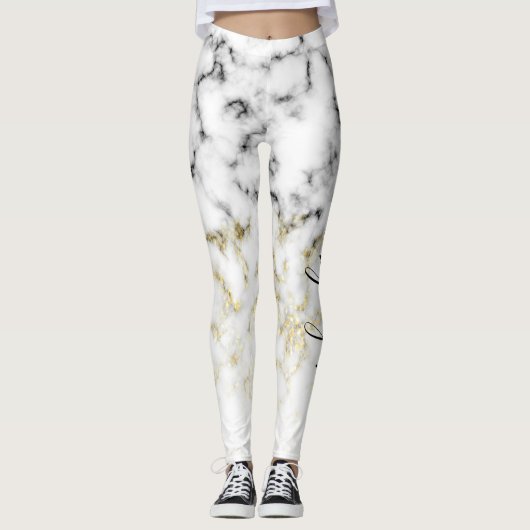 Zwart wit marmergoudspargel Jouw naam Leggings (Voorkant)