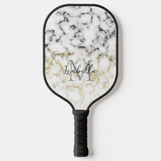Zwart wit marmergoudspargel pickleball paddle (Voorkant)
