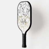Zwart wit marmergoudspargel pickleball paddle (Links)