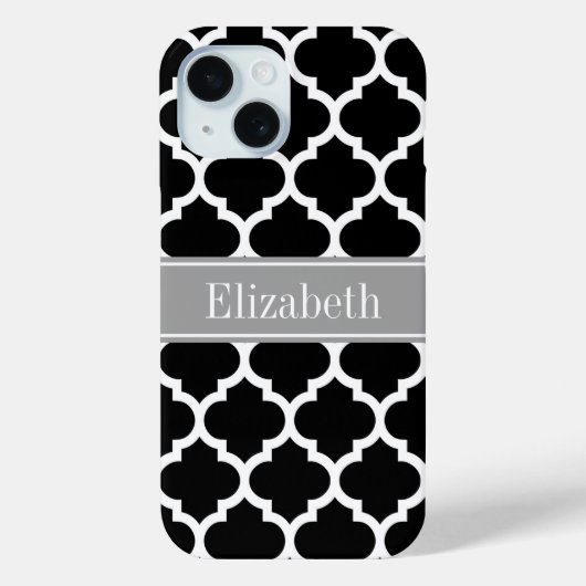Zwart Wit Marokkaans #5 Donkergrijs Naam Monogram Case-Mate iPhone Case (Achterkant)