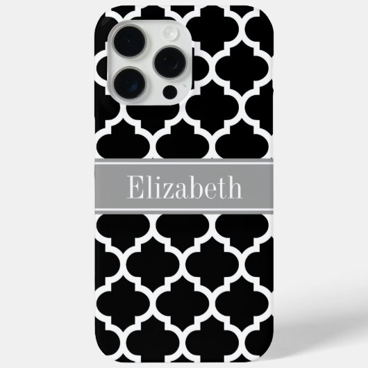 Zwart Wit Marokkaans #5 Donkergrijs Naam Monogram Case-Mate iPhone Case (Achterkant)