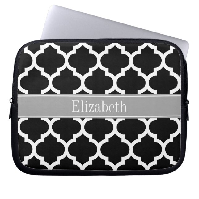 Zwart wit Marokkaans #5 Donkergrijze monogram Laptop Sleeve (Voorkant)