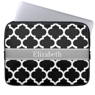 Zwart wit Marokkaans #5 Donkergrijze monogram Laptop Sleeve