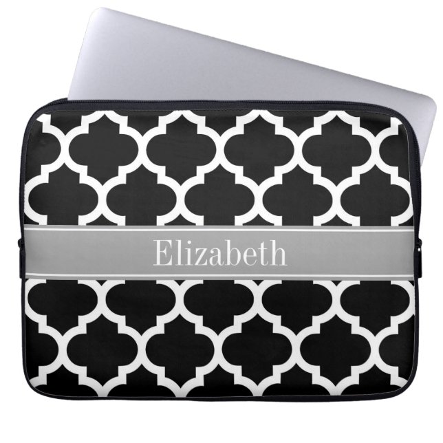 Zwart wit Marokkaans #5 Donkergrijze monogram Laptop Sleeve (Voorkant)