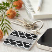 Zwart wit Marokkaans #5 Donkergrijze monogram Sleutelhanger (Voorkant Rechts)