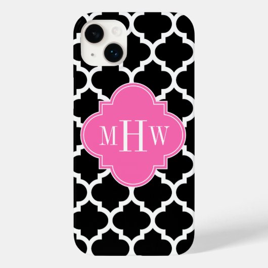 Zwart Wit Marokkaans #5 Heet Roze #2 Naam Initiaal Case-Mate iPhone Case (Achterkant)