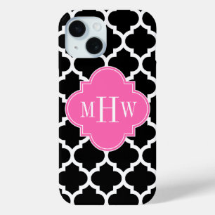 Zwart Wit Marokkaans #5 Heet Roze #2 Naam Initiaal iPhone 15 Case