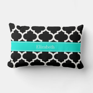 Zwart Wit Marokkaans #5 Helle Aqua Naam Monogram Kussen