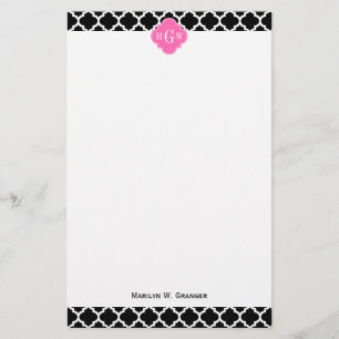 Zwart wit Marokkaans #5 Hot Pink #2 Naam Monogram Briefpapier