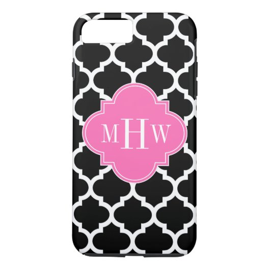 Zwart wit Marokkaans #5 Hot Pink #2 Naam Monogram Case-Mate iPhone Case (Achterkant)